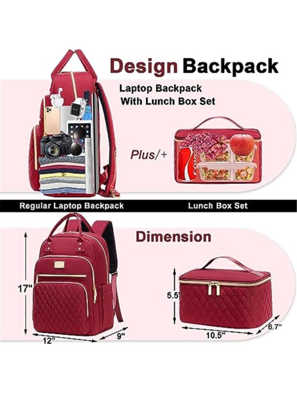 Womens Laptop Backpack With Lunch Bag 15.6 in Work Travel Nurse Teacher Bookbag - Picture 2 of 7